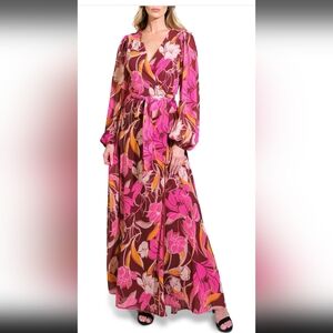 Flying Tomato Long Sleeve Floral Dress in Pink and Orange